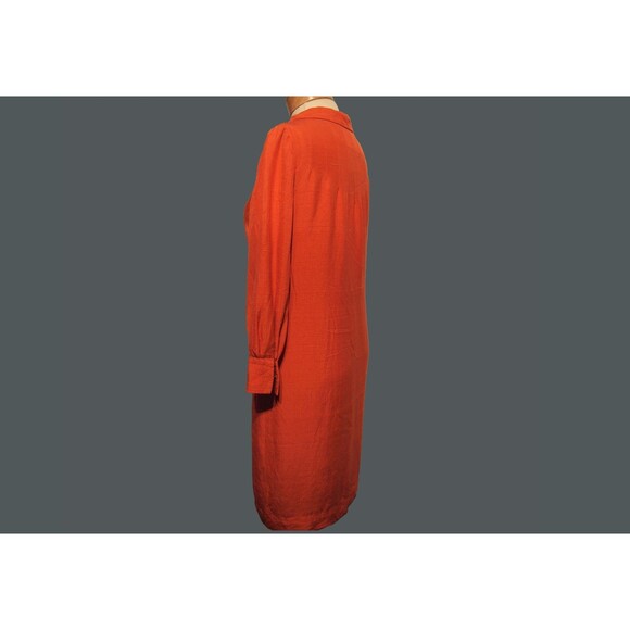 Vintage 60s Barney Max Orange Twilled Silk Shift Dress Long Sleeve Button Medium - Picture 2 of 12